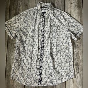 Denim & Flower Men’s Camp Collar Button Down Short Sleeve Print Shirt - L